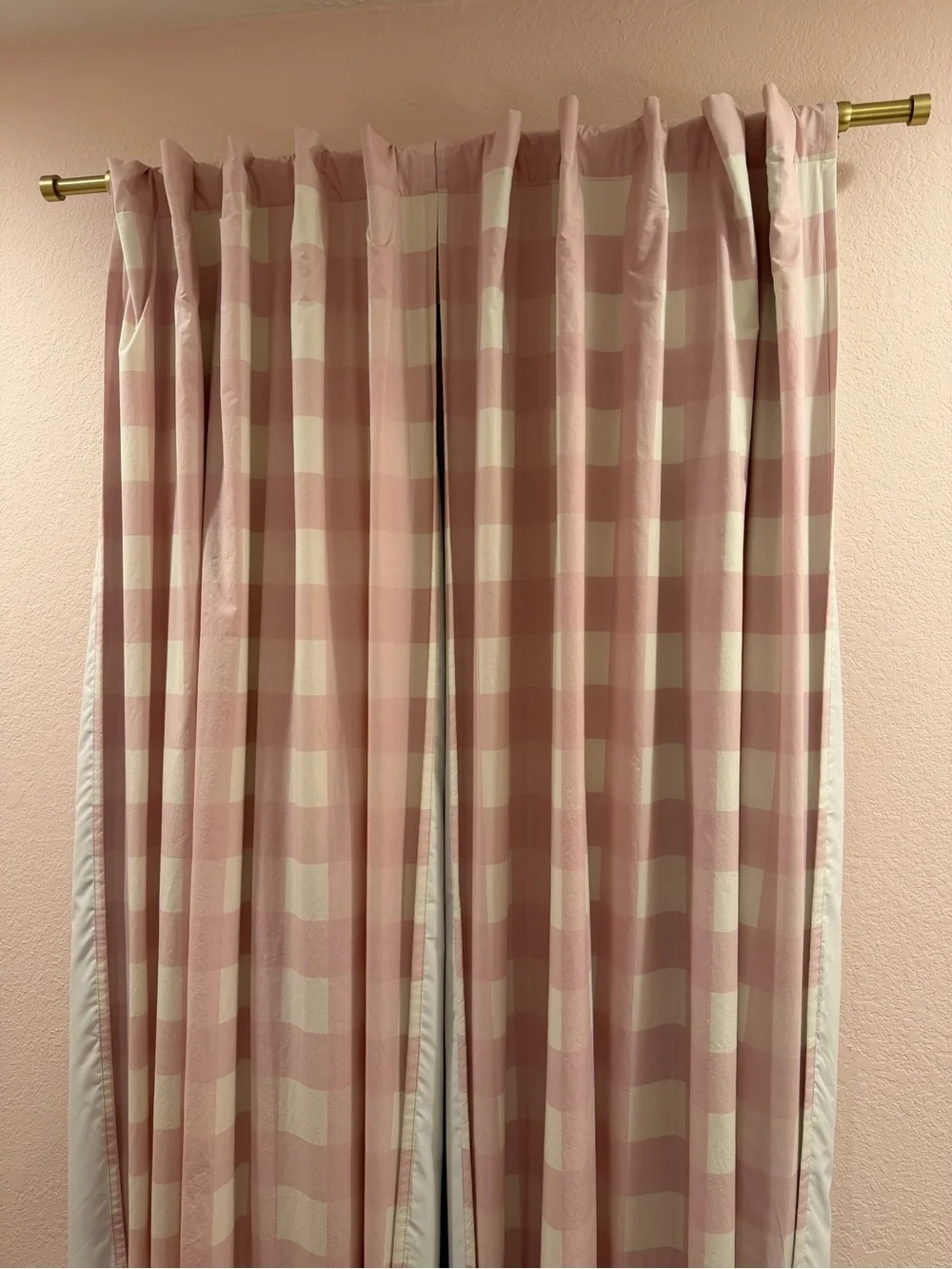 The Land of Nod Pink Tint Buffalo Check  Blackout Window Curtain Panels (2)
